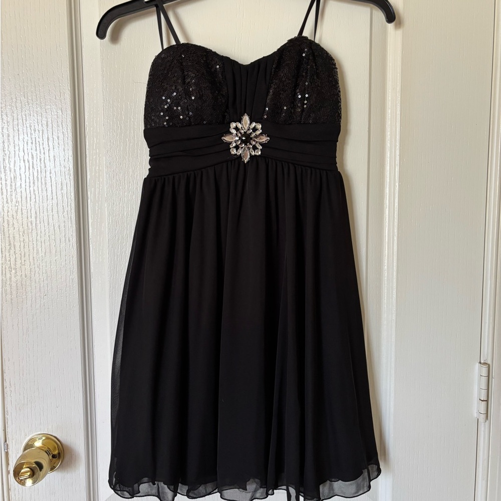 by & by Black Sequin Embellished Babydoll Mini Dress